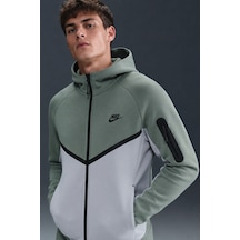 Nike Tech Fleece Full Zip Windrunner Hoodie Kapüşonlu Unisex Sweatshirt Yeşil Gri