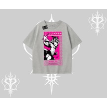 Tarzsokak Oversize Tshirt Heroic Anime Girl Japon Stil Grafik Baskılı Gri