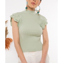 Aqe Fashion Kol Detaylı Fitilli Boğazlı Yeşil Bluz Yeşil