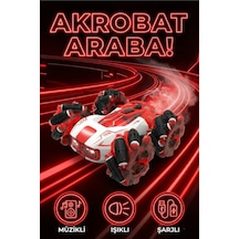 Uzaktan Kumandalı Şarjlı Buharlı Akrobat Araba 360 Derece Dönen Işıklı Müzikli 4x4 Drift Kırmızı