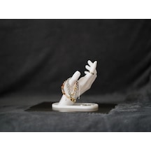 El Şeklinde Mücevherat Yüzük Tutucu Ev Obje Beyaz Renk 14cm