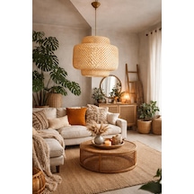 Ömür Avize Trudy 30 30 Bambu Modern Tasarım Oturma Odası Avize Beyaz