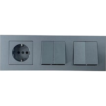 Ovivo Grano Füme Üçlü Set Topraklı Priz + Komütatör + Komütatör