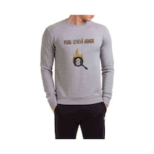 Pubg Lvl4 Armor Baskılı Gri Erkek Örme Sweatshirt