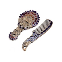 Ctbx Vintage Sap Peacock Tarak İki Parçalı Taşınabilir Makyaj Aynası Bakır