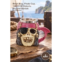 2 Adet Paslanmaz Çelik Korsan Kupa Metal Mug, Pirate Cup, 13x18 Cm Dekorlu Seyahat Bardak 1
