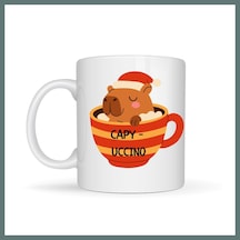 Bezos Capyccino Kapibara Tasarımlı Kupa Model 219 Yılbaşı Temalı Baskılı Seramik Kahve Kupası Ventra Çok Renkli