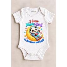 Babylimon I Love Mom & Dad To The Moon And Back Beyaz Kısa Kollu Çıtçıtlı Bebek Zıbını Beyaz - 930083995 Beyaz