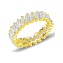 Gümüş Altın Yaldızlı Yana Doğru Sıralan Zirkon Taşlı Tamtur Baget