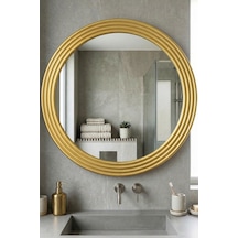 Zümrüt Ahşap Gold Yuvarlak Ayna Işlemeli Duvar Banyo Aynası 43 Cm Gold