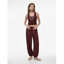Koton Koton X Melis Ağazat - Modal Kumaş Cepli Çizgili Harem Pantolon Bordo 6sak40195pw