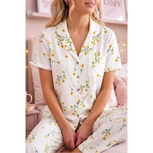 Çiçek Baskılı Bürümçük Kumaş Kısa Kollu Pijama Takımı 6067 Çok Renkli