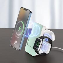 Kablosuz Power Bank Magsafe Uyumlu Büyük Güç Kaynağı Şarj Seti 10000 Mah Stand Olabilir Cep Telefonu Tablet Saat Kulaklık Mac Şarj Edebilir Powerbank Portatif Sökülüp Tek Kullanılabilir Zümrüt Yeşil