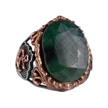 Denizci Çapa Yüzüğü, 925k Katı Gümüş Erkek Yüzüğü, El Yapımı Doğal Zümrüt Taşlı Yüzük Gümüş