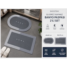 Ekostem 2'li Su Emici Kaymaz Banyo Paspası Seti 40x60 + 50x70 Cm Yıkanabilir Gri