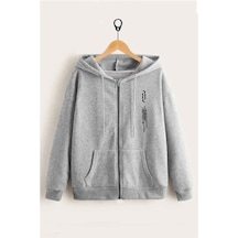 Altamira Unisex Dikey Baskılı Ince Mevsimlik Kapşonlu Oversize Hırka 001