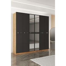 Aeka Ae-2191 Hisar Aynalı 6 Kapaklı Çok Bölmeli Askılı Ve Raflı Geniş Hacimli Gardırop 210x210 Cm Atlantik Çam - Antrasit