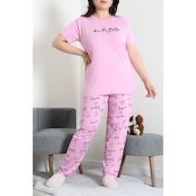 Modi Büyük Beden Milan Pijama Takımı Pembedesenli - 53611.1048. Açık Gri - Pembe