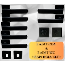 Lusso Siyah 5 Adet Oda 2 Adet Wc Kare Rozetli Kapı Kolu Set - Lusso Syh 5+2