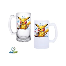 Pikachu Kulplu Bira Bardağı Buzlu Veya Şeffaf Seçenekli 0336