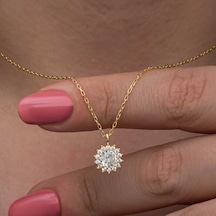925 Ayar Gümüş Gold Minimal Yuvarlak Anturaj Kadın Kolye Gri