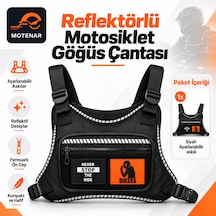 Motenar Reflektörlü Motosiklet Göğüs Çantası Askılı Siyah