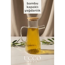 900 Ml Bambu Kapaklı Vakumlu Borosilikat Cam Yağlık Sirkelik Sürahi Yağdanlık Krem