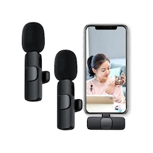 Type-c 2 Adet Mikrofonlu Tek Alıcılı Kablosuz Cep Telefonu İçin Usb C Girişli Gürültü Önleyicili Profesyonel Dış Mekan Vlog Canlı Yayın Youtuber Yaka Mikrofonu Siyah