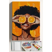 Sayılarla Boyama Çerçeveli Hobi Seti Numaralı Tuval Fırça Boya Kasnaklı 40x50 Cm Portakal Gözler