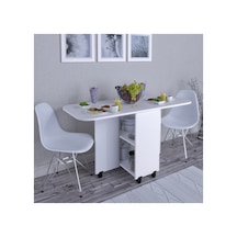 Açılır Katlanır Yemek Masası Oval Masa Mdf Beyaz
