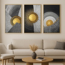 Kutsal Uyanış - Gerçek Cama Baskı Gold Alüminyum Metal Çerçeveli 3'lü Modern Tablo