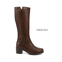 Gönderi(R) Gönderir Kadın Kahve Antik Fermuarlı Kalın Topuklu Hakiki Deri Çizme Gkzc13446529 Kahverengi