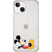 Apple Uyumlu iPhone 13 Mini  Köşe Korumalı Antişok Kapak Mickey Mouse Tasarımlı Şeffaf Kılıf