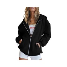 Siyah Kadın Sevimli Kapüşonlular Genç Kız Sonbahar Ceket Büyük Boy Tişörtü Cepli Günlük İpli Fermuarlı Kapüşonlu Üst Siyah