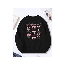 Herkesemoda God Says Detaylı Bisiklet Yaka İçi Polarlı Sweatshirt Siyah