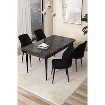 Canisa Arp Serisi 70x110 Sabit Mutfak Masası Takımı Siyah Mermer Desen Masa 4 Siyah Sandalye Masa Siyah Mermer Desen Sandalye Siyah