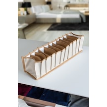 Serstil 11 Gözlü Çekmece Içi Bej Çizgili Düzenleyici Organizer - Small - 11 X 41 X 12 Cm