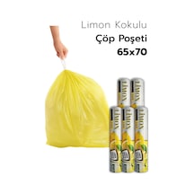 5 Paket Büyük Boy 65x70 Limon Kokulu Büzgülü Çöp Poşeti 50 Adet Çöp Torbası 60 Litre