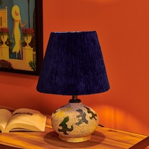 Design Okyanus Mavi Başlıklı Seramik Abajur - Renkli - 40 Cm Çok Renkli