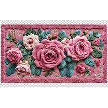 Pembe Gül Desenli Dış Kapı Paspası 40x70 Cm Dijital Baskılı Plastik Kaymaz Tabanlı Dekoratif Kapı Önü Paspası