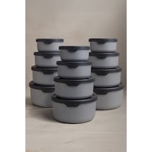 12 Li Yuvarlak Saklama Kabı Seti 0,45ml -0,8ml-1.5l-2.5l Mikrodalga Ve Dondurucu Uyumlu Gri