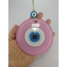 Opak Toz Pembe Nazar Boncuğu 10 Cm El Yapımı Cam Duvar Dekoru Hed