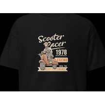 Wildstyle Scooter Racer 1978 Vintage Motosiklet Retro Motor Baskılı Unisex Bisiklet Yaka Pamuklu Tişört - Siya