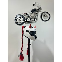 Motor & Motosiklet Kırmızı Şeytan Boynuzlu Çift Örgülü Saç Kask Dış Aksesuar Diğer