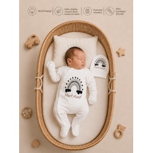 Pia Baby İsme Özel Erkek Bebek Tulum %100 Pamuk Organik Baskılı İsimli Bebek Tulumu 1086t0x Ekru