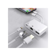 3 İn1 Şarj Adaptörü Lightning Type-c Girişini Kamera Fotoğraf Makinesi Lan Ethernet Girişine Çevirici Dönüştürücü Tip-c Rj45 Girişli İphone İle Uyumlu Zr814