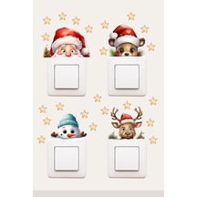 Priz Yılbaşı Lü Set Noel Baba Kardan Adam Geyik Neşeli Yeni Yıl Dekoratif Sticker