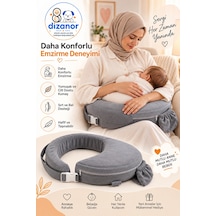 Dizanor Ayarlanabilir Kemerli Çok Amaçlı Emzirme Minderi Fermuarlı Yıkanabilir Kılıf 56x50x11 Cm - Gri