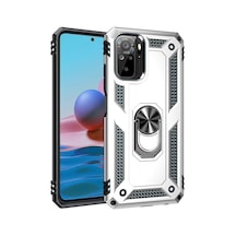 Xiaomi Redmi Note 10 Kılıf Sofya Yüzüklü Armour Silikon Kapak - Gümüş Gümüş