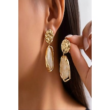 Metalik Natural Stone Küpe Beyaz
